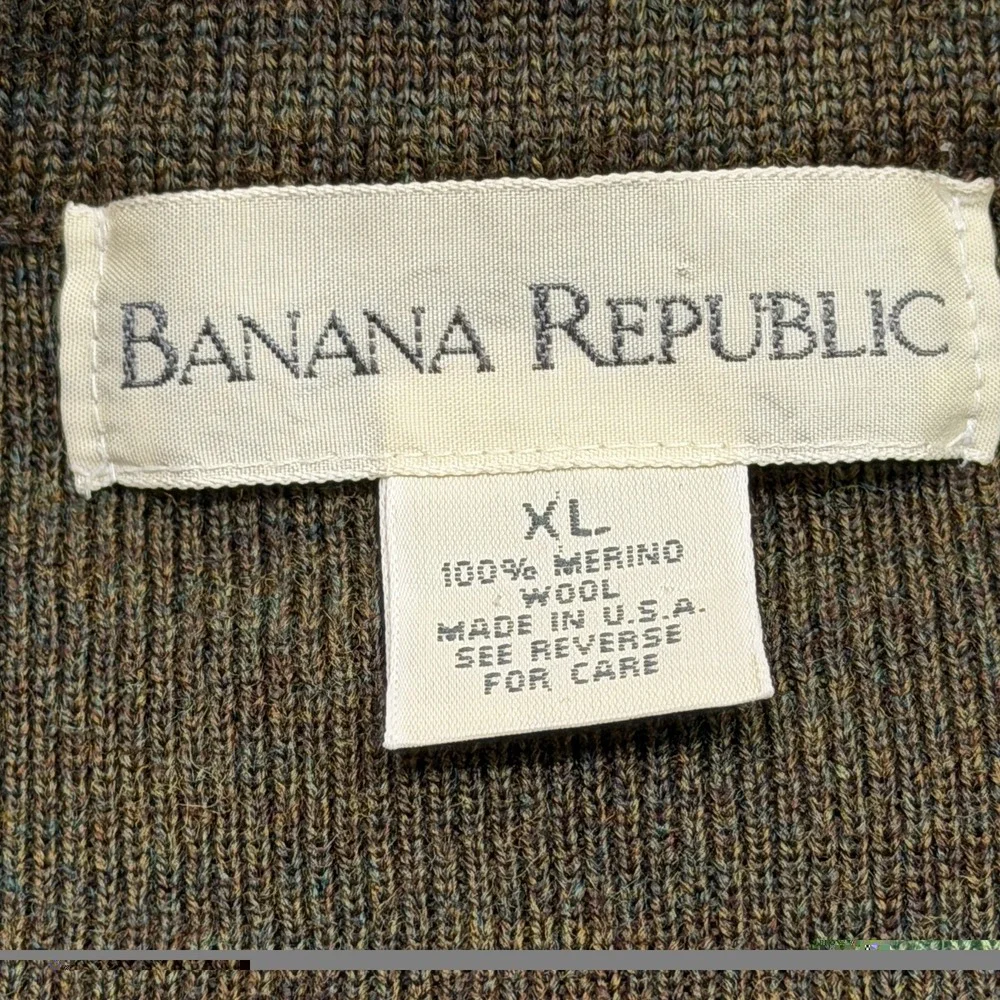 Vtg Banana Republic Merino Wool Cardigan Sweater Vest Men XL Grandpa Preppy USA